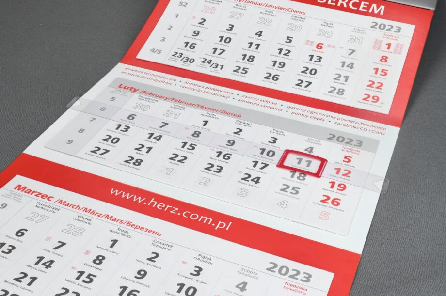 trójdzielony kalendarz dla firm